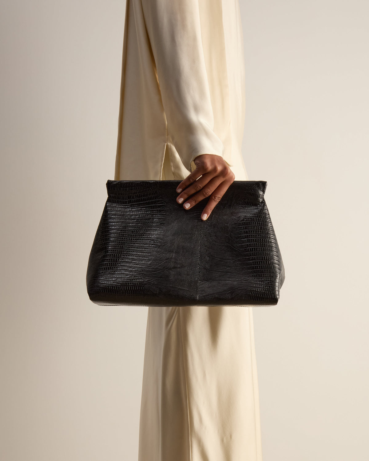Clay Clutch Leather - Lizzard Black