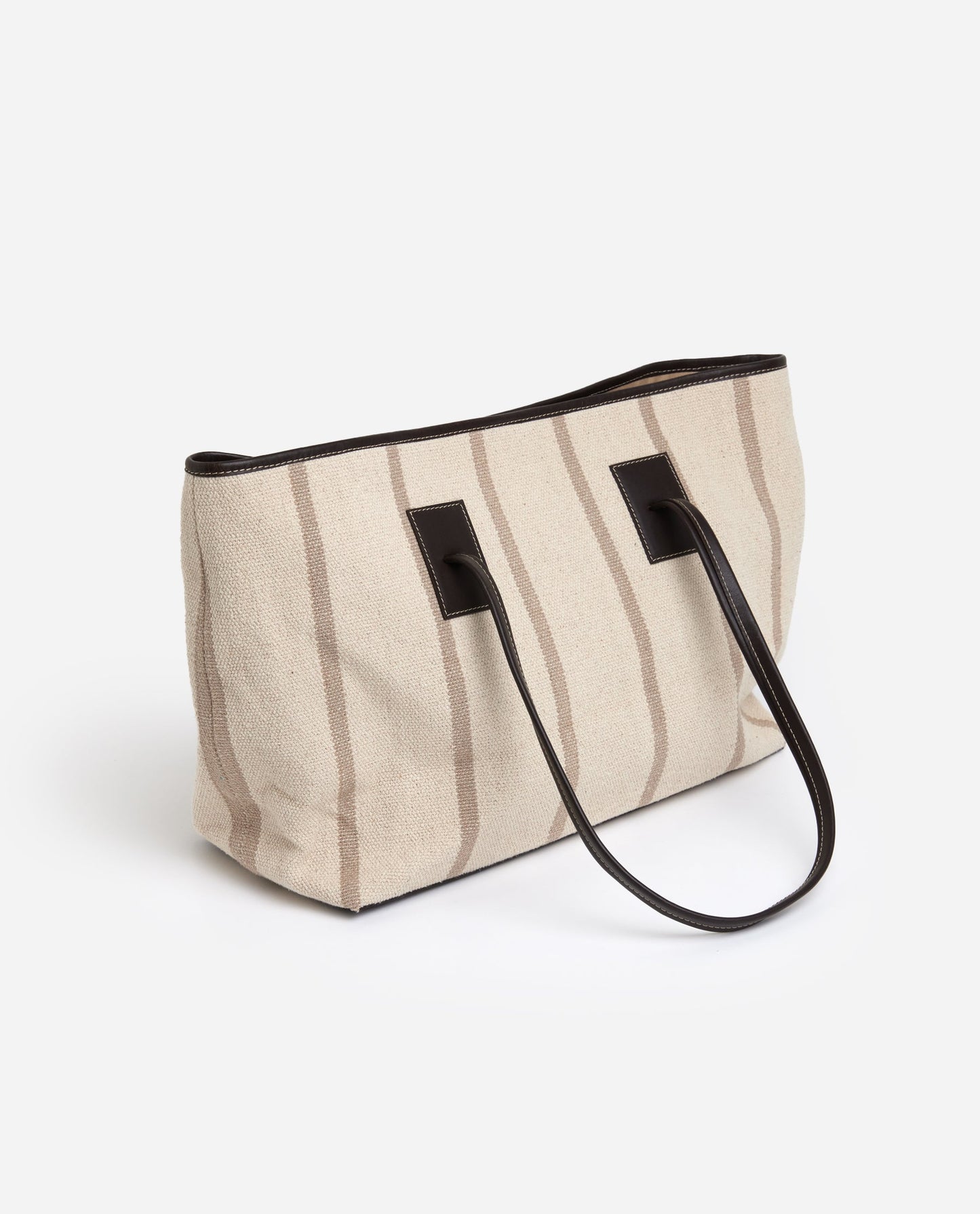 Lucy Tote Bag Canvas Striped Creme/Brown