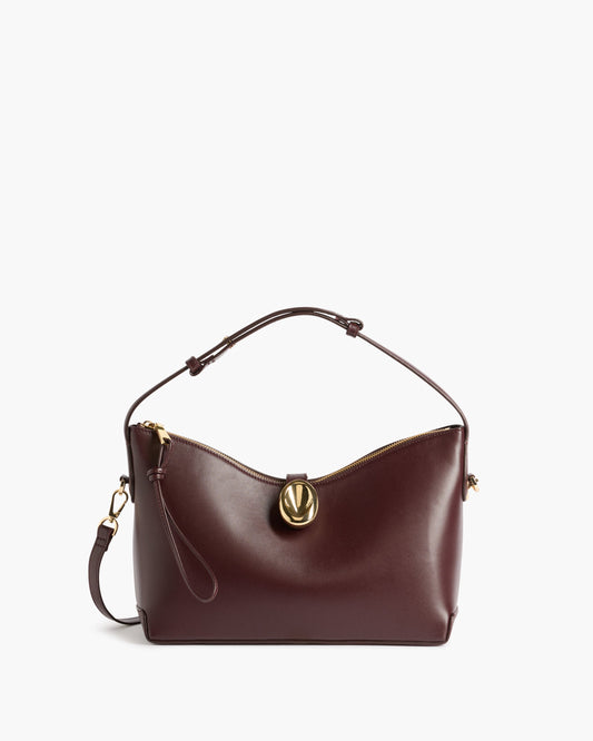 Gaia Ornament Handbag Leather Burgundy