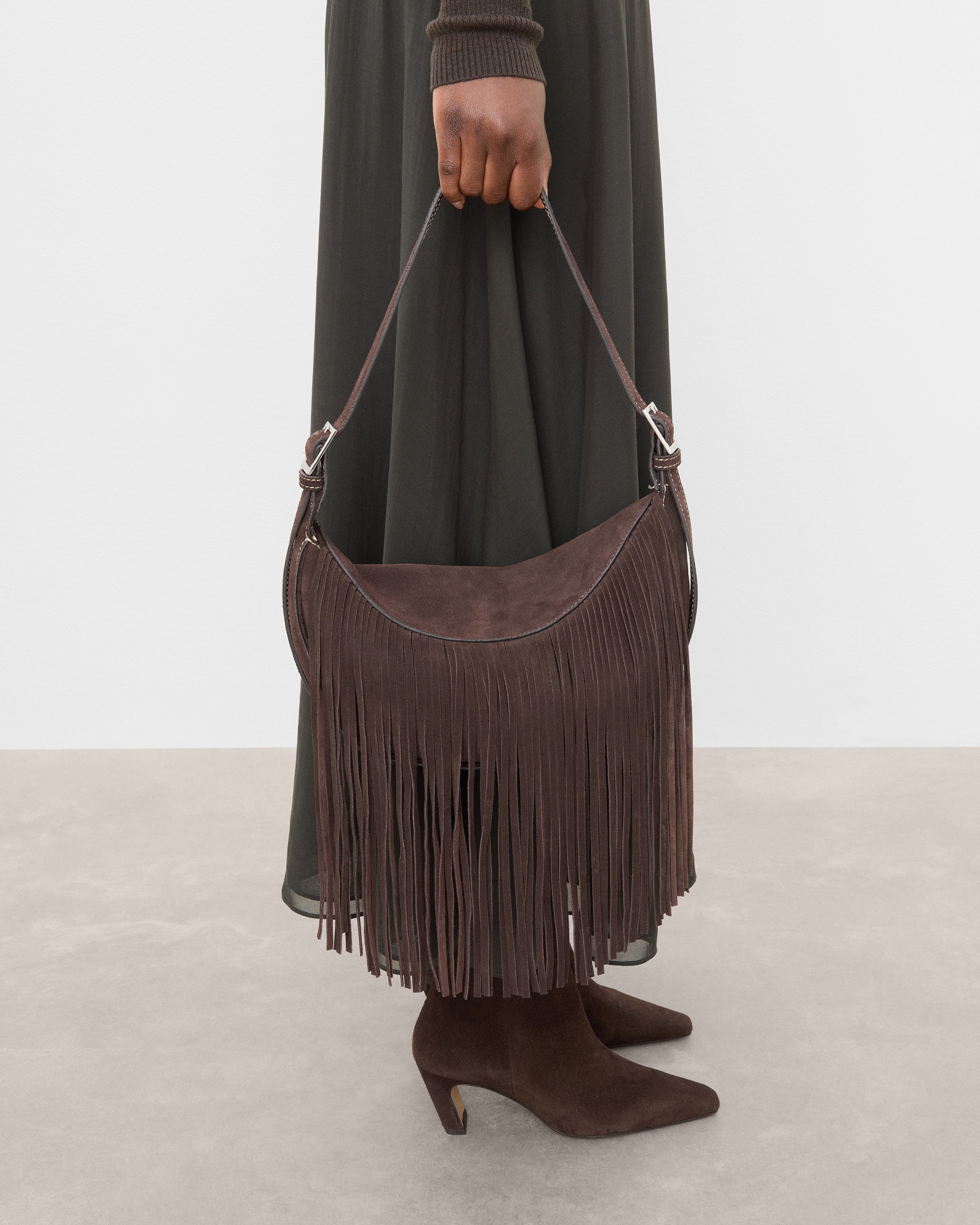 Ivy Cross Shoulder Bag Suede Chocolate